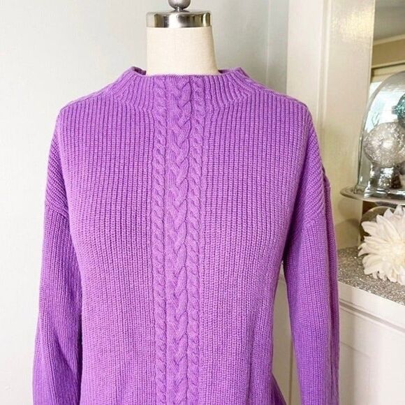 Talblots Purple Mock Neck Cable Knit Sweater Medium - Picture 3 of 10